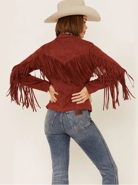 Fornia Women’s Stone Fringe Front Zip-front Moto Jacket faux suede Med NWOT